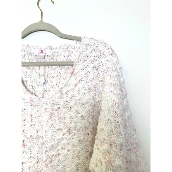 Chloe + Cyrus Textured Pastel Open Knit Cropped Sweater, Size L Boho Romantic - Picture 4 of 8